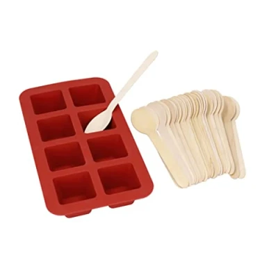 Image of La Cafetière Silicone Hot Chocolate Stirrer Mould, with 24 Pack Wooden Spoons, Red