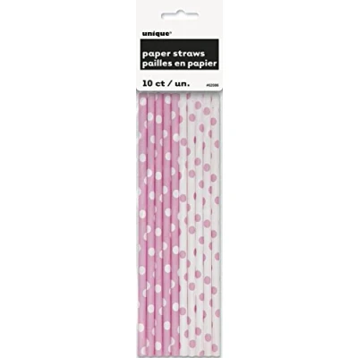 Image of Unique Party 62086 Baby Pink Polka Dot Paper Straws, Pack of 10