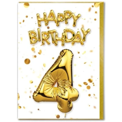 Image of Brainbox Candy 4th Birthday Card Age 4 Beautiful White Gold Foil Effect Cards For Boys Girls Children Kids