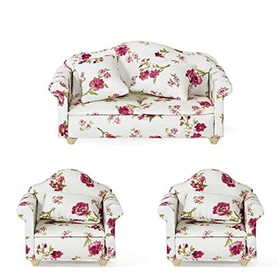 Image of WANGCL 3PCS Dollhouse Sofa dolls&#039; House Furniture Mini Set 1/12 Doll Accessories for Barbie Decoration