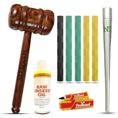Image of ND Sports Cricket Bat Repair Kit Toe Guard Glue Sand Paper Oil Grip Cone Mallet New, Multi coloured, One Size, KUMKN Combo 1