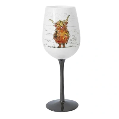 Image of Lesser &amp; Pavey Bug Art Design Fun Animal Colourful Wine Glass Kitten, Highland Cow, Elephant, Owl, Giraffe, Panda, Hedgehog, Sloth or Hare (Highland Cow)