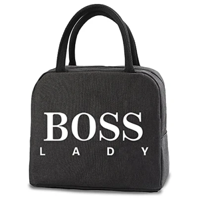 Image of Insulated Lunch Bag Tote for Women Wide Open Cooler Water Resistant Thermal Leak Proof Organizer Men Girls Children Outdoor Picnic Work (boss lady (white text))