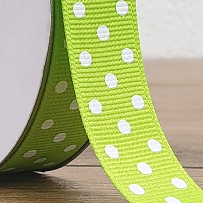 Image of Spotty Grosgrain Ribbon 15mm Decorative Polka Dot Strip Bow Gift Trim Cut Per 1m (Lime)