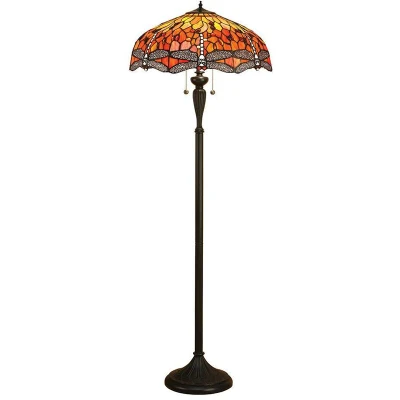 Image of Dragonfly 2 Light Floor Lamp Dark Bronze, Red, Tiffany Style Glass, E27