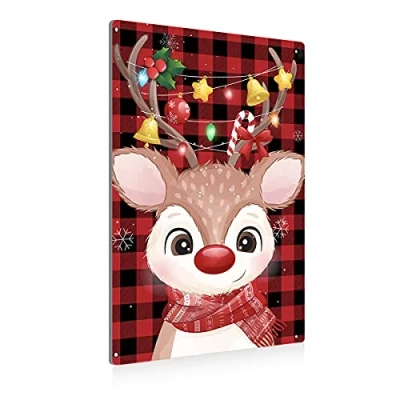 Image of Winter Christmas Deer Metal Tin Sign Wall Decor Retro Merry for Home Gifts Poster Art 8x6Inches