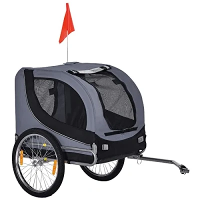 Image of PawHut Steel Dog Bike Trailer Pet Cart Carrier for Bicycle Kit Water Resistant with Hitch Coupler Travel Grey and Black