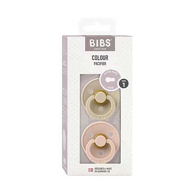 Image of BIBS Colour Soother 2 Pack, BPA Free Dummy Pacifier, Round Nipple. Natural Rubber Latex, Size 1 (0 6 Months), Vanilla/Blush