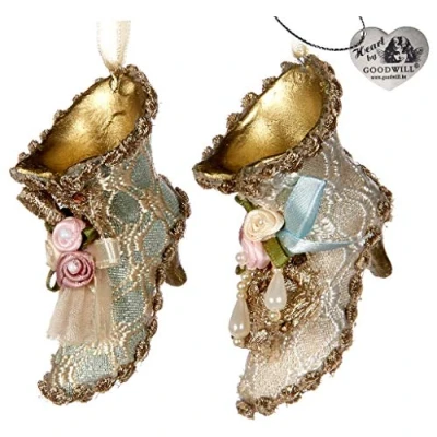 Image of Goodwill: Rococo Boots Resin and Fabric Floral Decorated 6 Centimeter Hanging Tree Decoration Set of 2