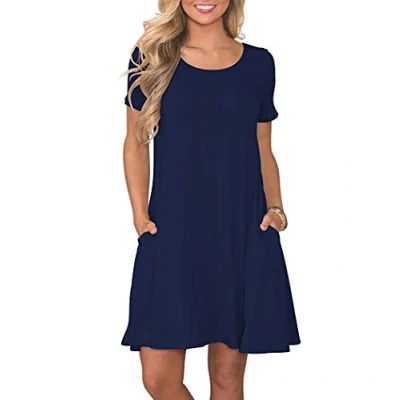 Image of AUSELILY Women&#039;s Summer Dresses Casual T Shirt Short Sleeve Dress Loose Swing with Pockets, Mauve M