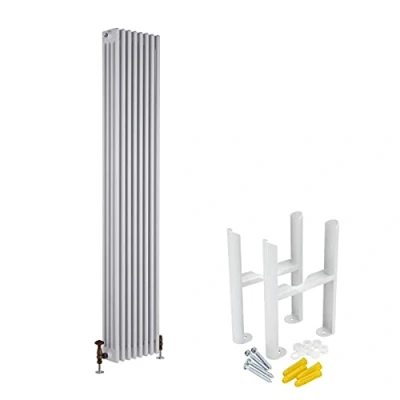 Image of Windsor Traditional White Cast Iron Style Vertical Four Column Radiator with Feet 1800mm x 380mm Milano