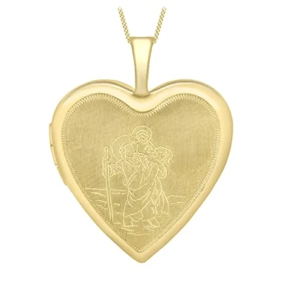 Image of Carissima Gold Women&#039;s 9ct Yellow Etched St Christopher Heart Locket on Curb Chain of 46cm/18&quot;
