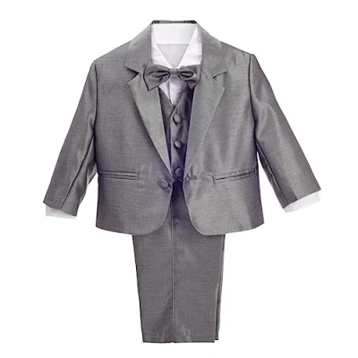 Image of Lito Angels Little Boy&#039; 5 Pcs Set Formal Tuxedo Suits No Tail Dress Wear Outfits Size 3 Years (Tag Number 04), Silver Grey