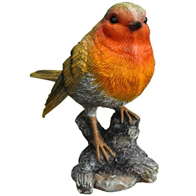 Image of Selections GFJ356 Robin on a Tree Stump Garden Ornament