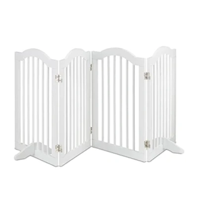 Image of Relaxdays Safety Gate, Retractable Fence with Wide Feet, for Children &amp; Pets, Free Standing Barrier, HW: 92 x 154, White, 90% fibreboard 10% bamboo