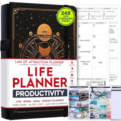 Image of Life Planner Undated Deluxe Weekly, Monthly Planner, a 12 Month Journey To Increase Productivity Organizer, Gratitude Journal, Agenda Do List, Gift Box &amp; Stickers Start Anytime