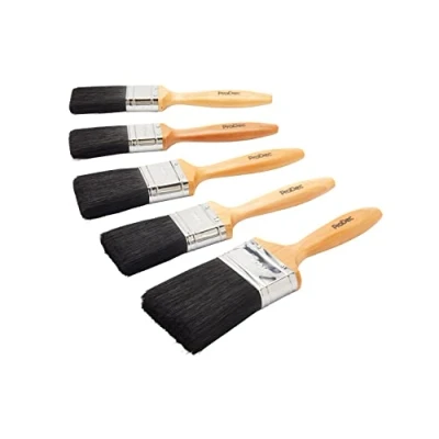 Image of ProDec 5 piece Craftsman Trade Professional Mixed Bristle Paint Brush Set for Painting with Emulsion, Gloss, Satin Paints on Walls, Ceilings, Wood and Metal, Contains 2x 1.5, 2, 1x 3 inch Brushes