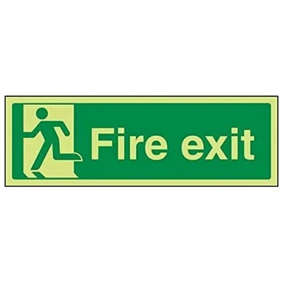 Image of V Safety 14010BJ GS Glow In The Dark Final Fire Exit Man Left Sign 450mm x 150mm Self Adhesive Vinyl