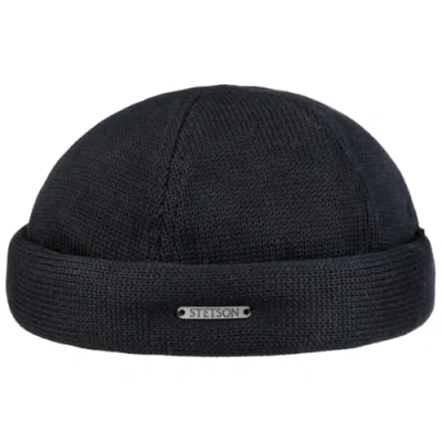 Image of Stetson Docker Knit Hat Men Winter Beanie Cotton with Cuff, caps, Lining, Hook and Loop Closure Autumn M (56 57 cm) Black