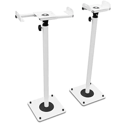 Image of DRALL INSTRUMENTS BS16W, Set of 2 White Metal Speaker Stands with Adjustable Height and Cable Channel, Load Capacity 5 kg, Part Number BS16W