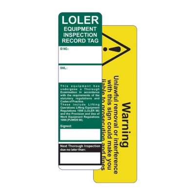 Image of LOLER Equipment Inspection Safety Tag Insert, Polypropylene, W50mm x H181mm, Pack of 10