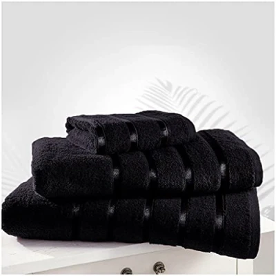 Image of GC GAVENO CAVAILIA Luxury Black Hand Towel, Pack of 4, 100% Egyptian Cotton Super Absorbent Striped Towels For Bathroom, 50x80 Cm