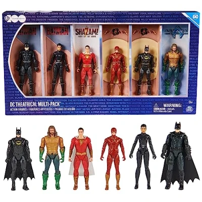 Image of DC Comics Theatrical Multi Pack, Limited Edition 6 Super Hero Action Figures, WB Anniversary Collectible, Superhero Kids Toys for Boys Ages 3+