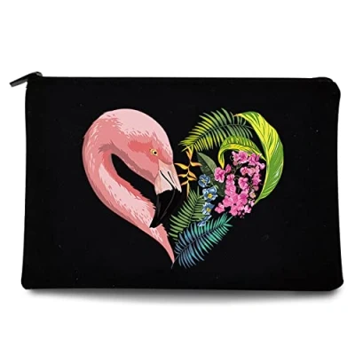 Image of Color Printed Zip Canvas Pouch Makeup Bag Make Up Bag, Cosmetic Travel Bag,Toiletry Bag,Organizer Bags,Toiletry Bags, Bride Bridesmaid Bag,Pencil Bag,Wash Bag,Coin Purse (Flamingo)