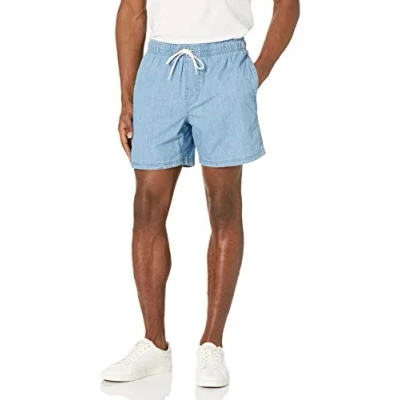 Image of Amazon Essentials Men&#039;s 6 Inch Inseam Drawstring Shorts, Light Wash Chambray, M
