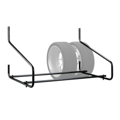 Image of Relaxdays Car Rack Wall Mounting, for 4 Tyres, Telescopic Holder, Garage Shelf, up to 80kg, Foldable, Steel, Black, Iron, 20 x 10 3 cm