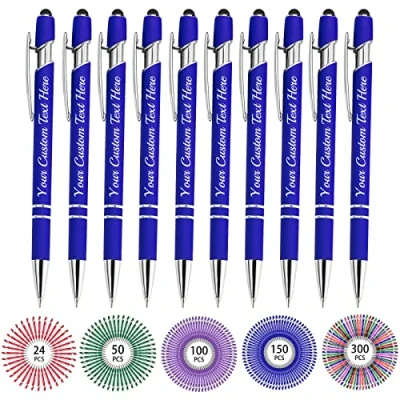 Image of Hapelf Up to 500 Bulk Custom Pens Personalised Engraved Laser Ballpoint Promotional with Names Stylus Tip Retractable Black Ink Pen for Women Men Wedding Christmas 150 Pcs