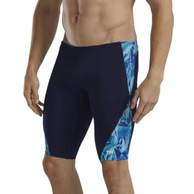 Image of TYR Men&#039;s Durafast Elite Solid Jammer Swimsuit Swim Trunks, Blue/Green Crystalized, 26