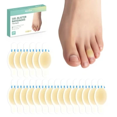 Image of 21 Pieces Blister Plasters for Feet Welnove Invisible Hydrocolloid Gel Bandages Cushions Heel, Toe &amp; Foot, Water Resistant Bandages(Toe Pack)