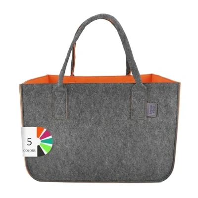 Image of LEVIATAN Felt Bag Shopper Large 30 Litre Shopping XXL Foldable Basket Firewood Clothes Toy Dark Grey/Orange