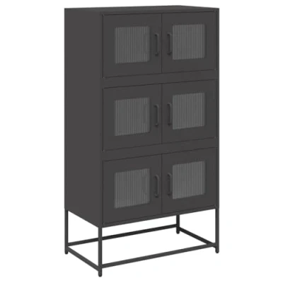 Image of vidaXL highboard black steel sideboard 68x39x123cm modern cabinet with customizable doors for kitchen or dining room storage