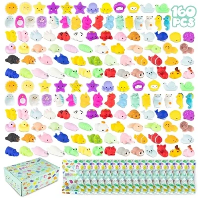 Image of Mochi Squishy Toys for Party Bag Fillers Kids Pack 160 BONNYCO Favours Unisex, Fidget Pinata Filler Birthday Girls and Boys Kawaii