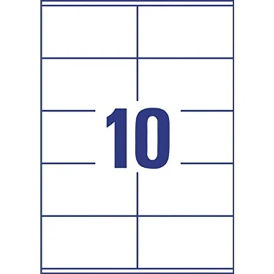 Image of Avery 3425 Printable Multipurpose Labels, All Printers 10 Labels per a4 Sheet Blank White Printer Sticker