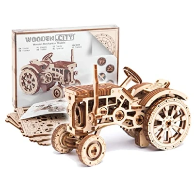 Image of WOODEN.CITY Gifts for Men 3D Wooden Tractor Puzzle, Mechanical Model Kit 1:20 Scale, Models to Build Adults, Difficulty Level 3/5, Assembly Time 3h, Puzzles 164 Pieces