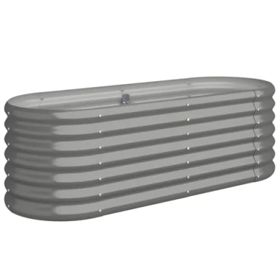 Image of vidaXL Garden Raised Bed Powder coated Steel Flower Box 114x40x36 cm Grey Oval Planter for Gardens, Balconies, Patios