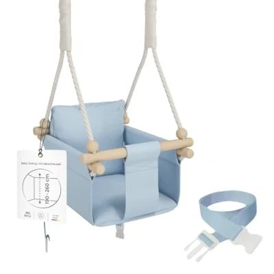 Image of MAMOI® Wooden baby swing seat for toddlers, Indoor toddler swings chair from birth, Kids bouncer garden, Child rocker set 8 months