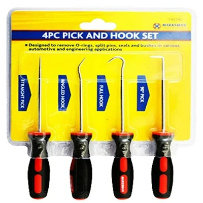 Image of 4 x Marksman Pick &amp; Hook Probe Set O Ring Automotive Car Seal Remover Soft Anti Slip Grip Vehicle Garage Mechanic DIY Hand Tools UK Free P&amp;P