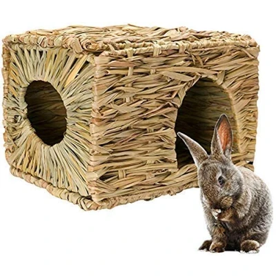 Image of MODEHUAYING Natural Seagrass Mat Bed Hideaway Toy, Hand Woven for Rabbit Guinea Pig Chinchilla Ferret