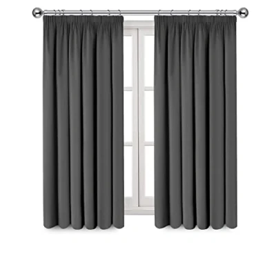 Image of Imperial Rooms Grey Blackout Curtains for Living Room Pencil Pleat Bedroom &amp; Drapes Window Treatments Super Soft Black Out Thermal Curtain with Tiebacks 66 x 54 Drop Inch 2 Panels