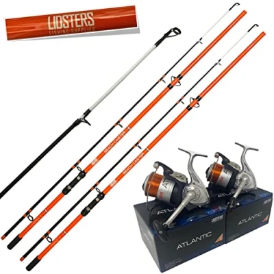 Image of Lidsters 2 Fishing Beachcaster Sea Beach Pier Rod 12ft 2pc ORANGE LFS PLUS ATLANTIC REELS