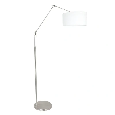 Image of Prestige Chic Floor Lamp with Shade Steel Brushed, Linen White