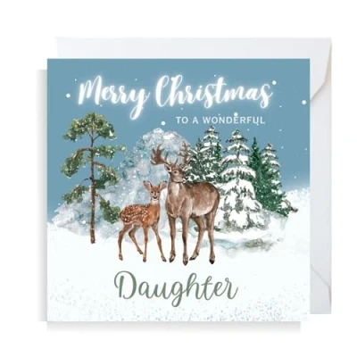 Image of Second Ave Daughter Christmas Reindeer Square Xmas Holiday Festive Greetings Card