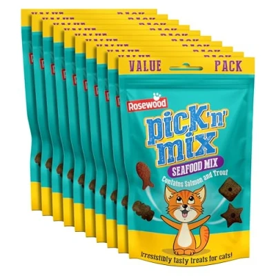 Image of Rosewood Pick &#039;n&#039; Mix Cat Treats, Seafood Mix, 10 x 180g Pouches