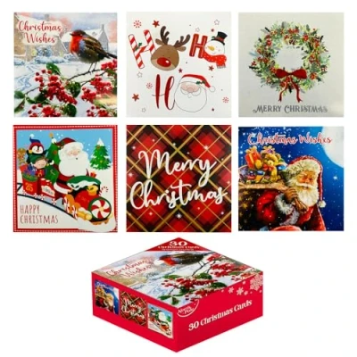 Image of ZOPPER Christmas Cards, 30 Xmas Wishes Cards Bumper Box With 6 Festive Designs Ideal for Friends, Family, Colleagues and Loved Ones
