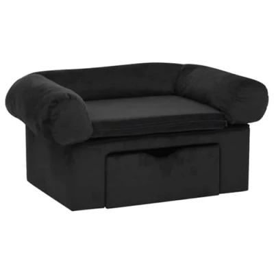 Image of vidaXL Dog Sofa with Drawer Plush Black Pet Couch Bed for Cats/Dogs Small Furniture Storage Living Room/Bedroom Washable Cover