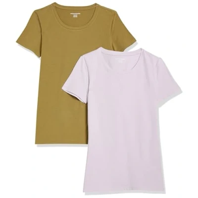 Image of Amazon Essentials Women&#039;s Classic Fit Short Sleeve Crewneck T Shirt, Pack of 2, Lavender/Olive, XL